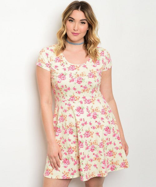 Plus Size Floral Dress with Cap Sleeves ...